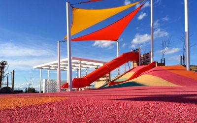 Colourful Playground At Acland Park, Rolleston In New Zealand.