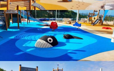 Parque infantil inspirado na vida marinha em Arenal d'en Castell, Menorca.