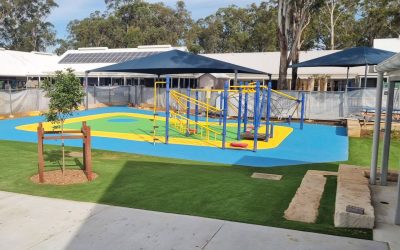 Área de recreação escolar segura e vibrante em Nova Gales do Sul.